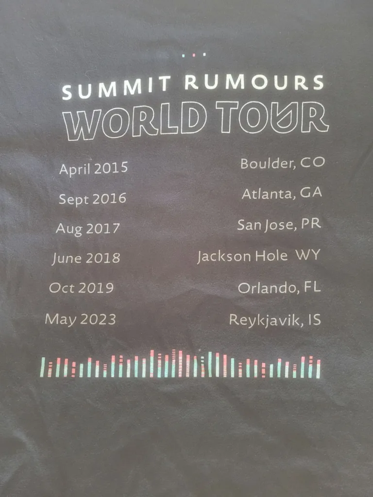 Summit Rumours World Tour T-Shirt listing dates and cities 